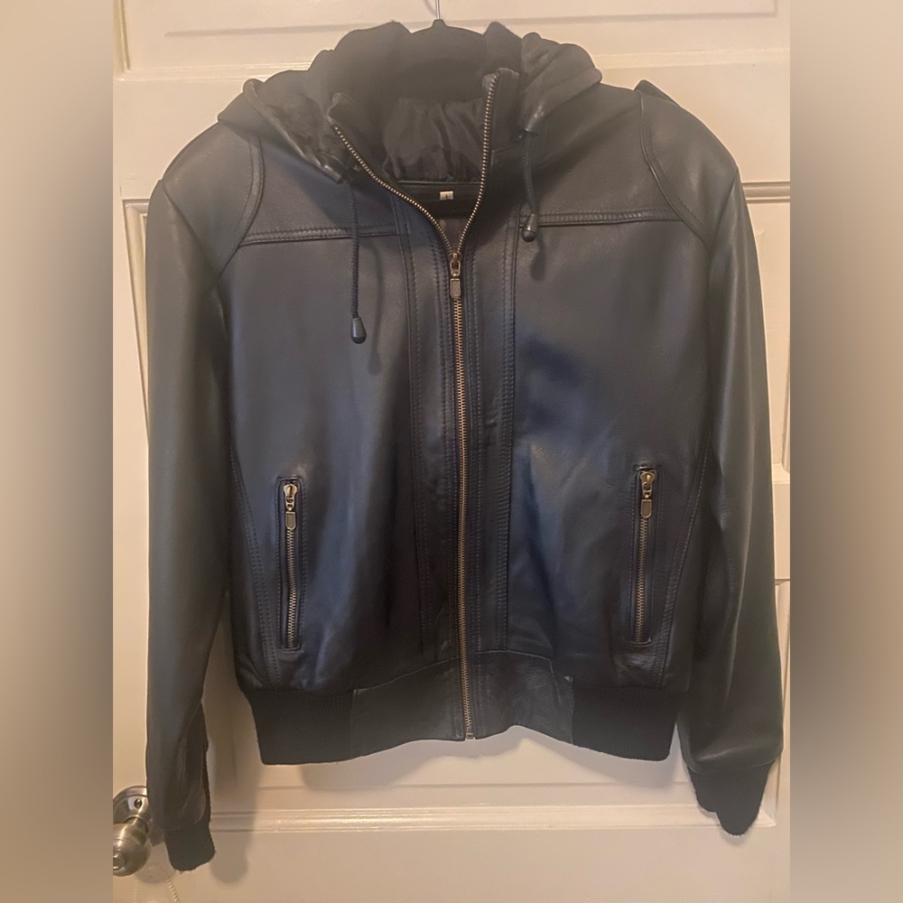 Black Leather Hooded Jacket